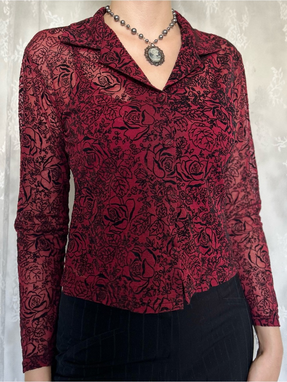 Vintage Vamp  Whimsygoth Red & Black Blouse